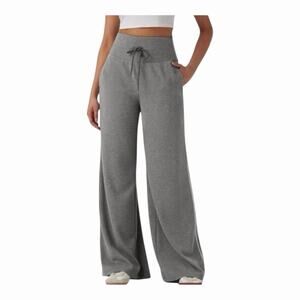 Halara Ribbed High Waisted Tummy Control Wide Leg Sweatpants Gray Small NWOT